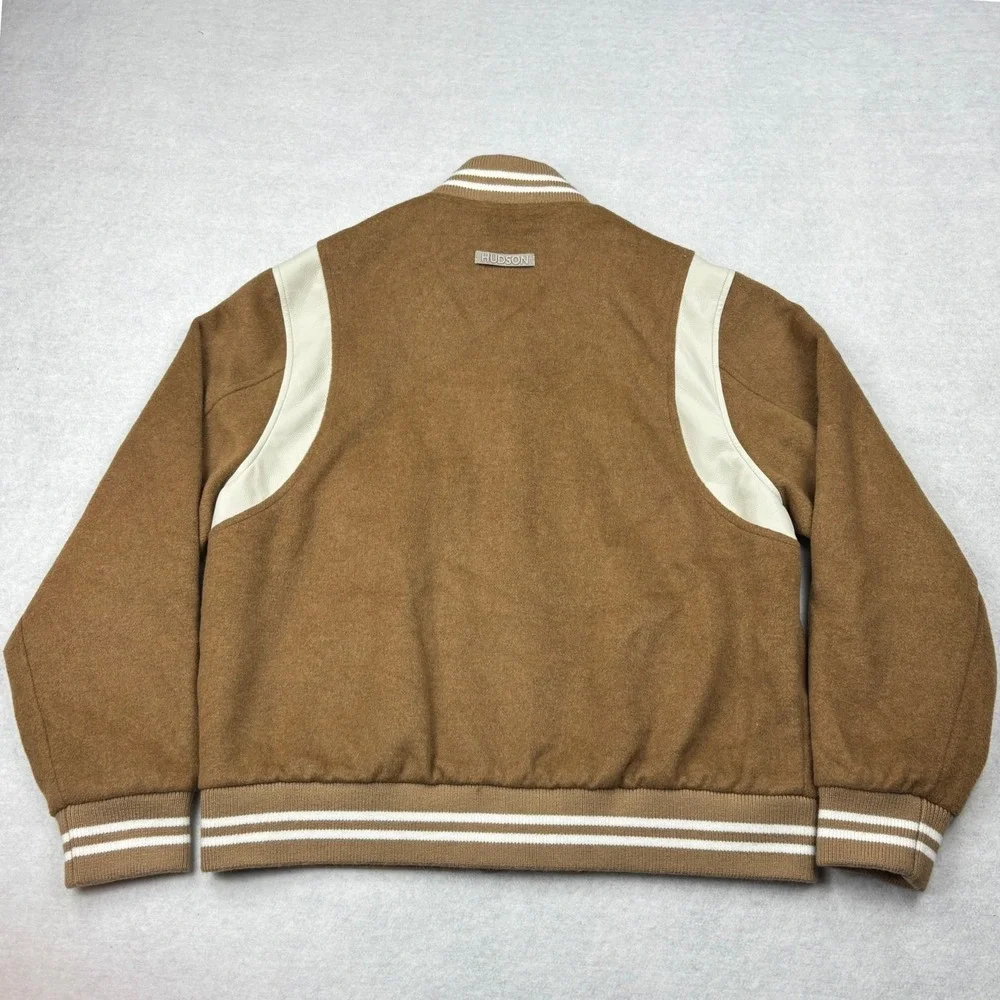 Hudson Mens XL Camel Tan Wool Blend Faux Leather Varsity Bomber Jacket HM-110F4